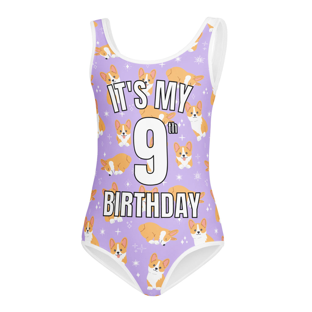 Girls Purple Corgi Dog Custom Age It's My Birthday Buttery Soft Leotard - Quick Drying For Dance and Gymnastics