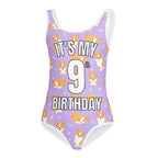 Girls Purple Corgi Dog Custom Age It's My Birthday Buttery Soft Leotard - Quick Drying For Dance and Gymnastics