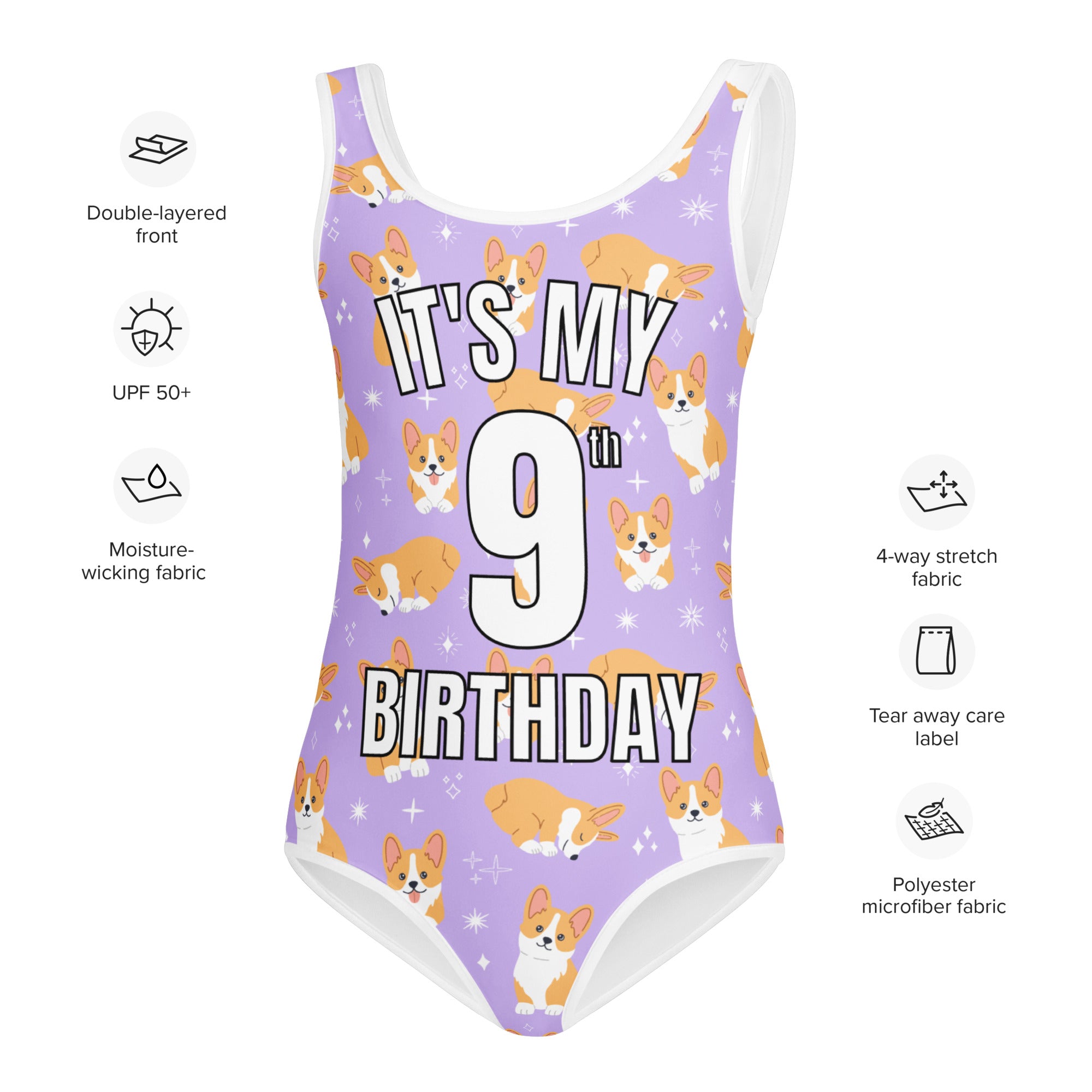 Girls Purple Corgi Dog Custom Age It's My Birthday Buttery Soft Leotard - Quick Drying For Dance and Gymnastics