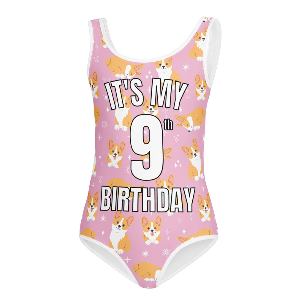 Girls Pink Corgi Dog Custom Age It's My Birthday Buttery Soft Leotard - Quick Drying For Dance and Gymnastics