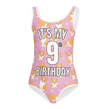 Girls Pink Corgi Dog Custom Age It's My Birthday Buttery Soft Leotard - Quick Drying For Dance and Gymnastics
