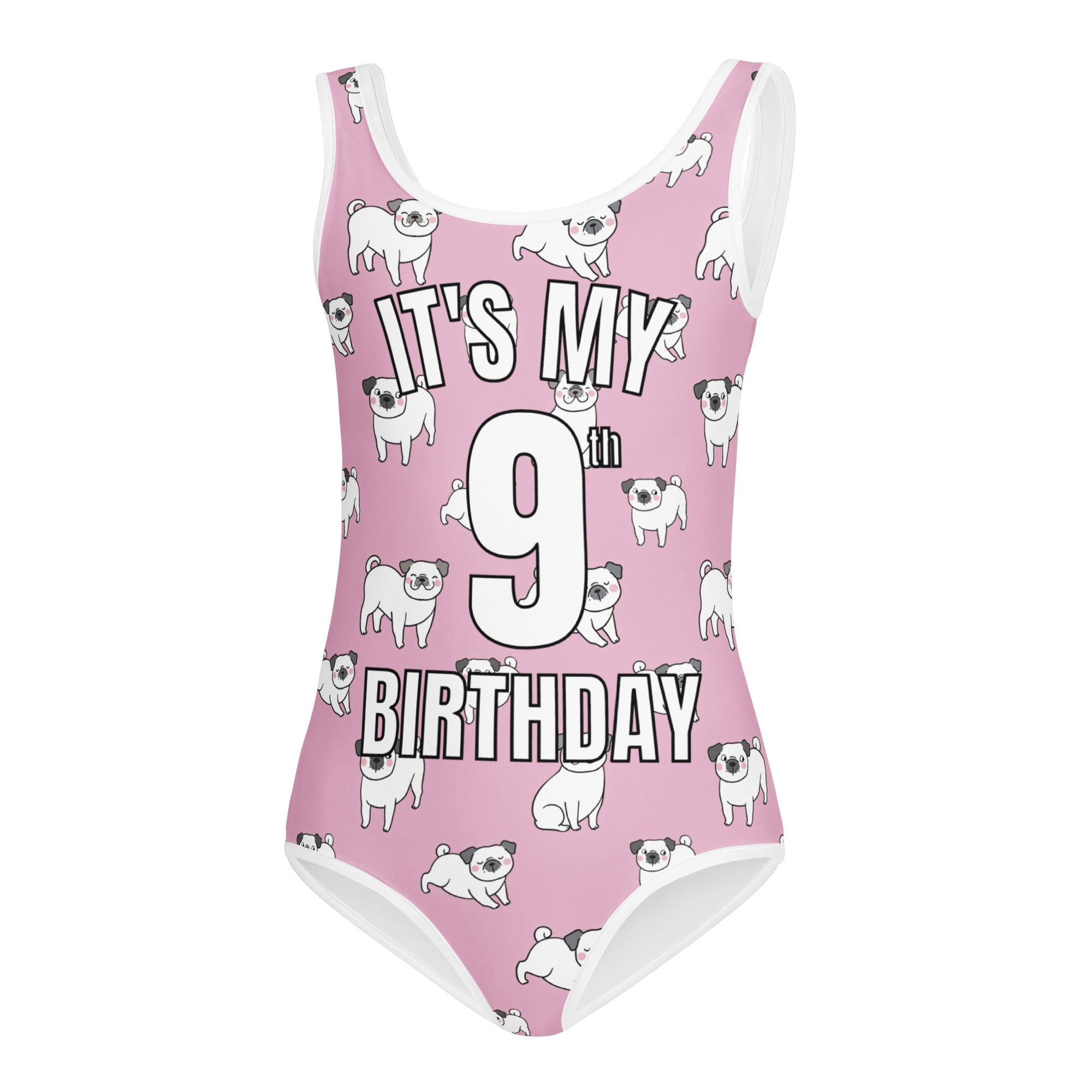 Girls Pink Pug Custom Age It's My Birthday Buttery Soft Leotard - Quick Drying For Dance and Gymnastics