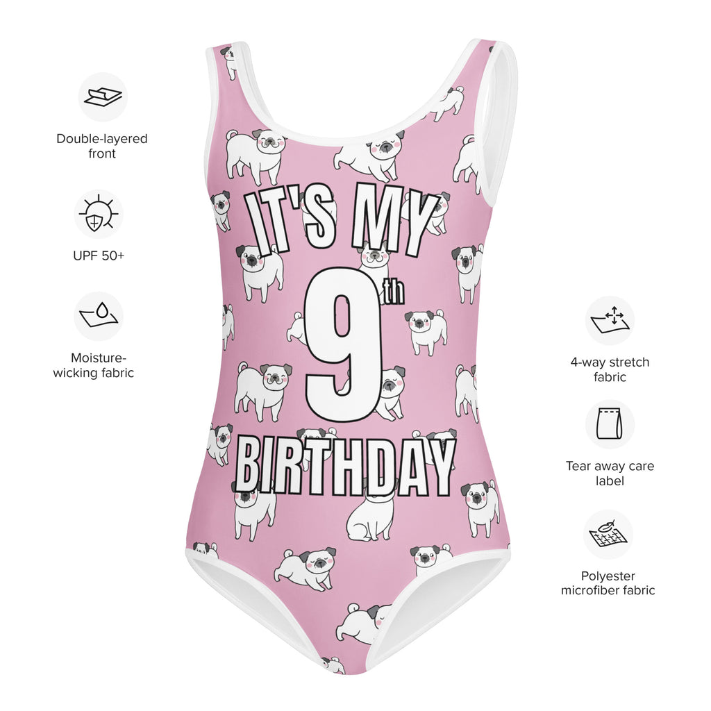 Girls Pink Pug Custom Age It's My Birthday Buttery Soft Leotard - Quick Drying For Dance and Gymnastics