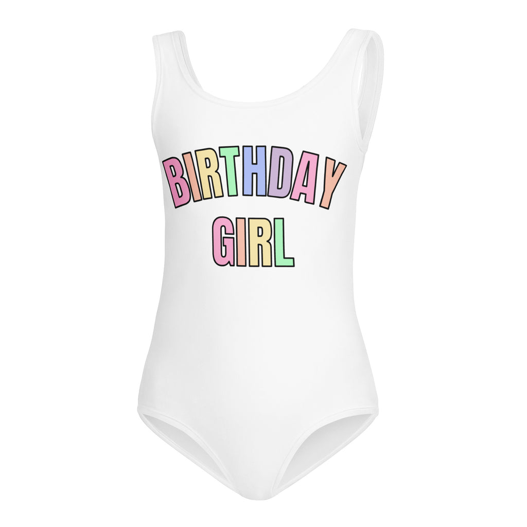 Birthday Girl Leotard With Pastel Rainbow Font - Quick Drying For Dance and Gymnastics