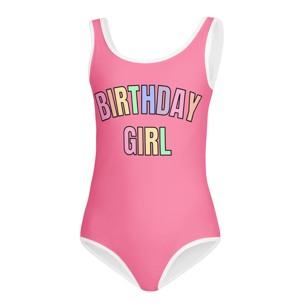 Birthday Girl Leotard With Pastel Rainbow Font - Quick Drying For Dance and Gymnastics