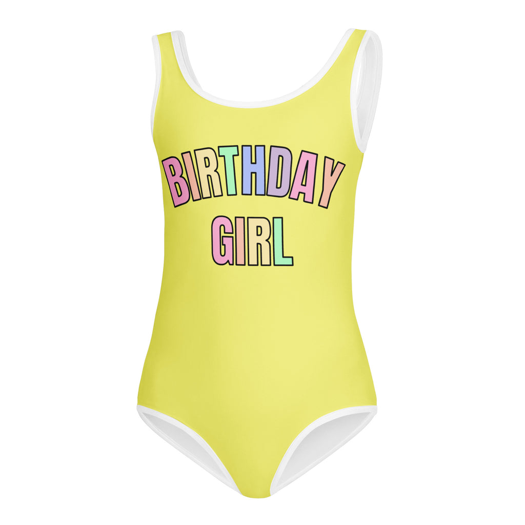 Birthday Girl Leotard With Pastel Rainbow Font - Quick Drying For Dance and Gymnastics