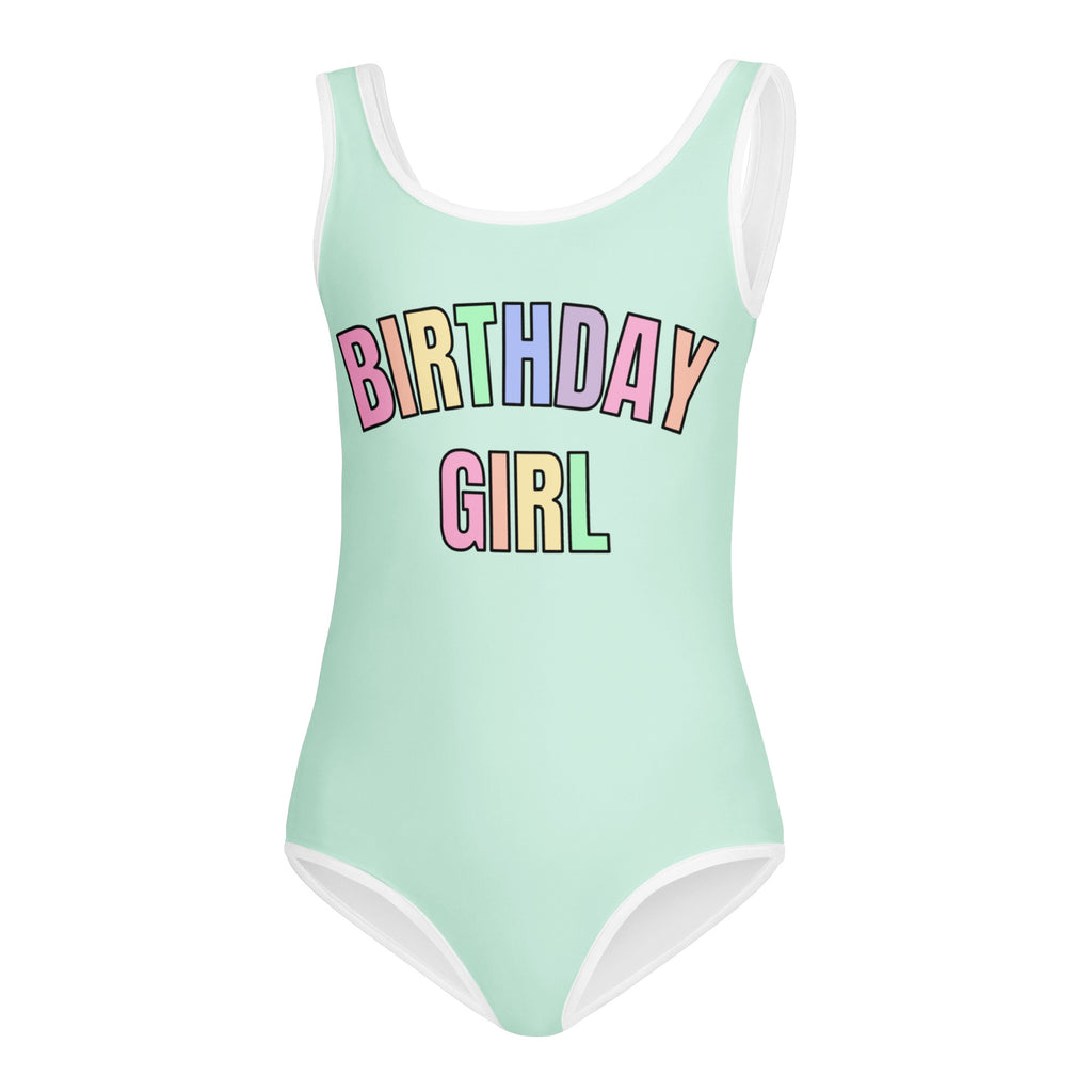 Birthday Girl Leotard With Pastel Rainbow Font - Quick Drying For Dance and Gymnastics