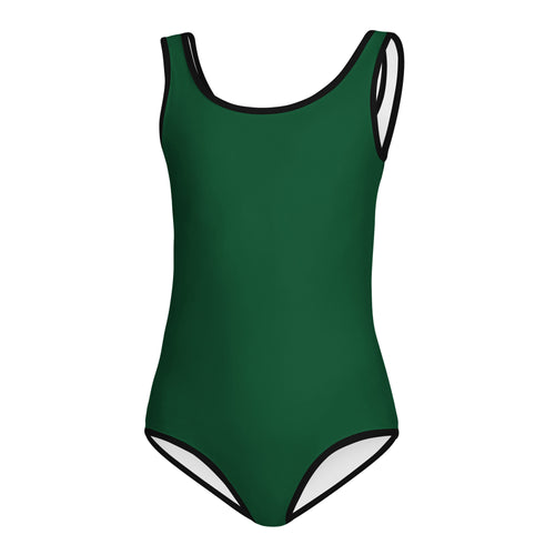 Girls dark green buttery soft one-piece leotard with black trim quick drying for dance and gymnastics