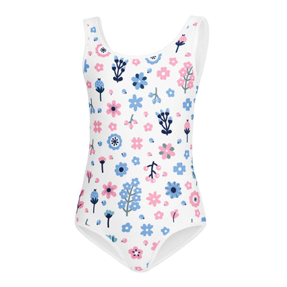 Girls Pink and Blue Flowers Buttery Soft Leotard - Quick Drying For Dance and Gymnastics