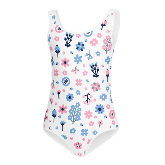 Girls Pink and Blue Flowers Buttery Soft Leotard - Quick Drying For Dance and Gymnastics