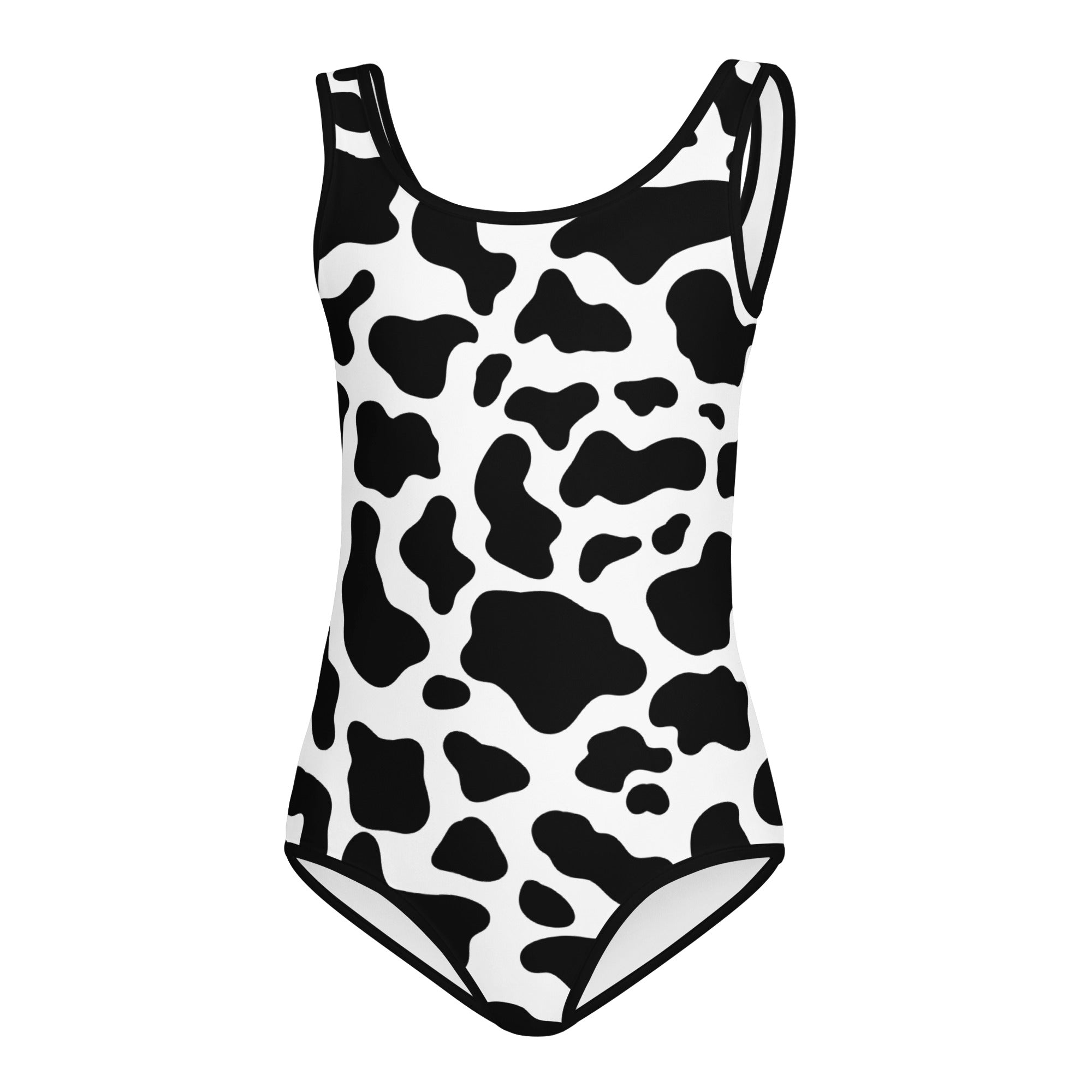 Girls cow print buttery soft black and white one-piece leotard quick drying for dance and gymnastics