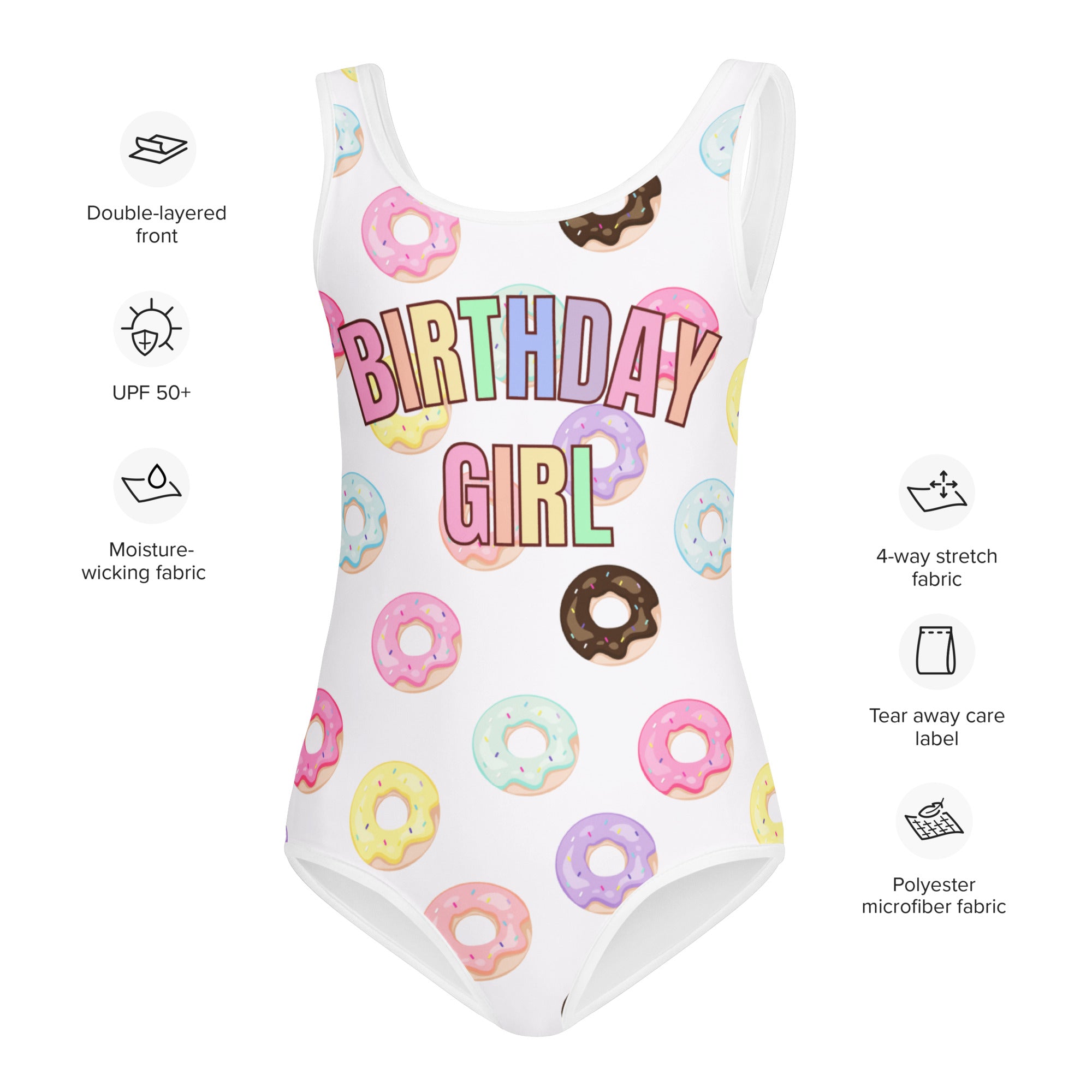 Colorful Donuts Birthday Girl Buttery Soft Swimsuit