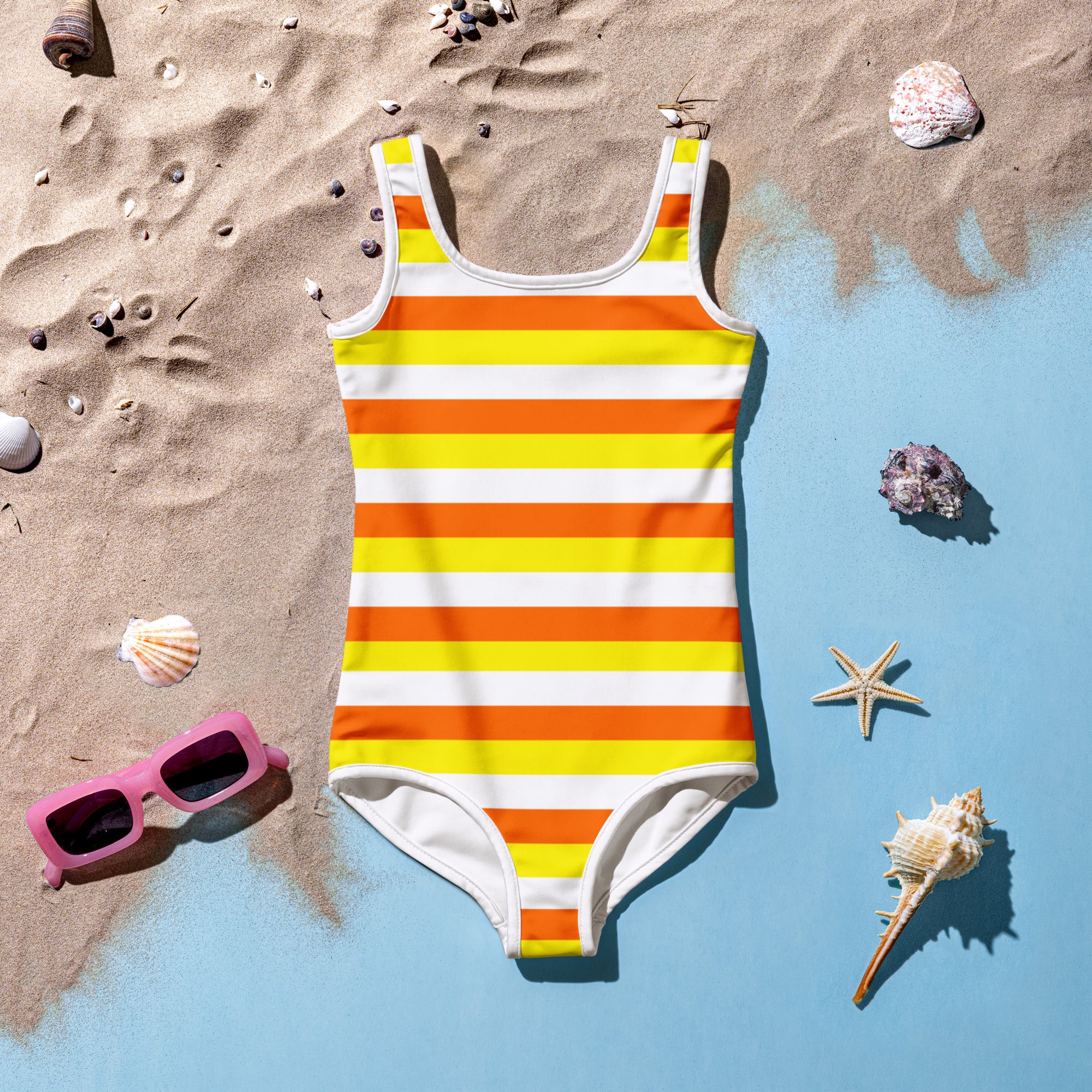 Girls Candy Corn Stripes Buttery Soft Swimsuit With UPF 50+