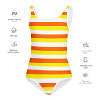 Girls Candy Corn Stripes Buttery Soft Swimsuit With UPF 50+