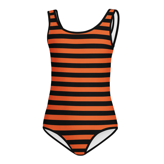 Girls Orange and Black Halloween Striped Buttery Soft Leotard - Quick Drying For Dance and Gymnastics