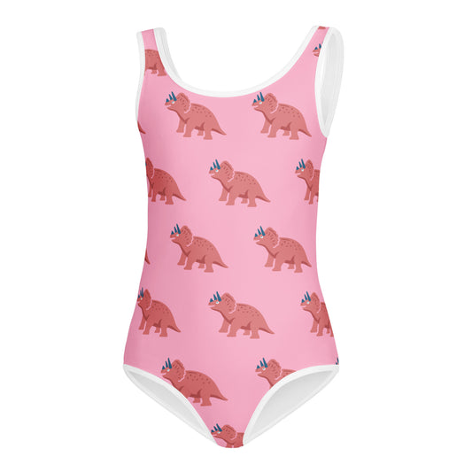 Girls Pink Triceratops Buttery Soft Leotard - Quick Drying For Dance and Gymnastics