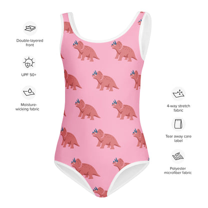 Girls Pink Triceratops Buttery Soft Leotard - Quick Drying For Dance and Gymnastics