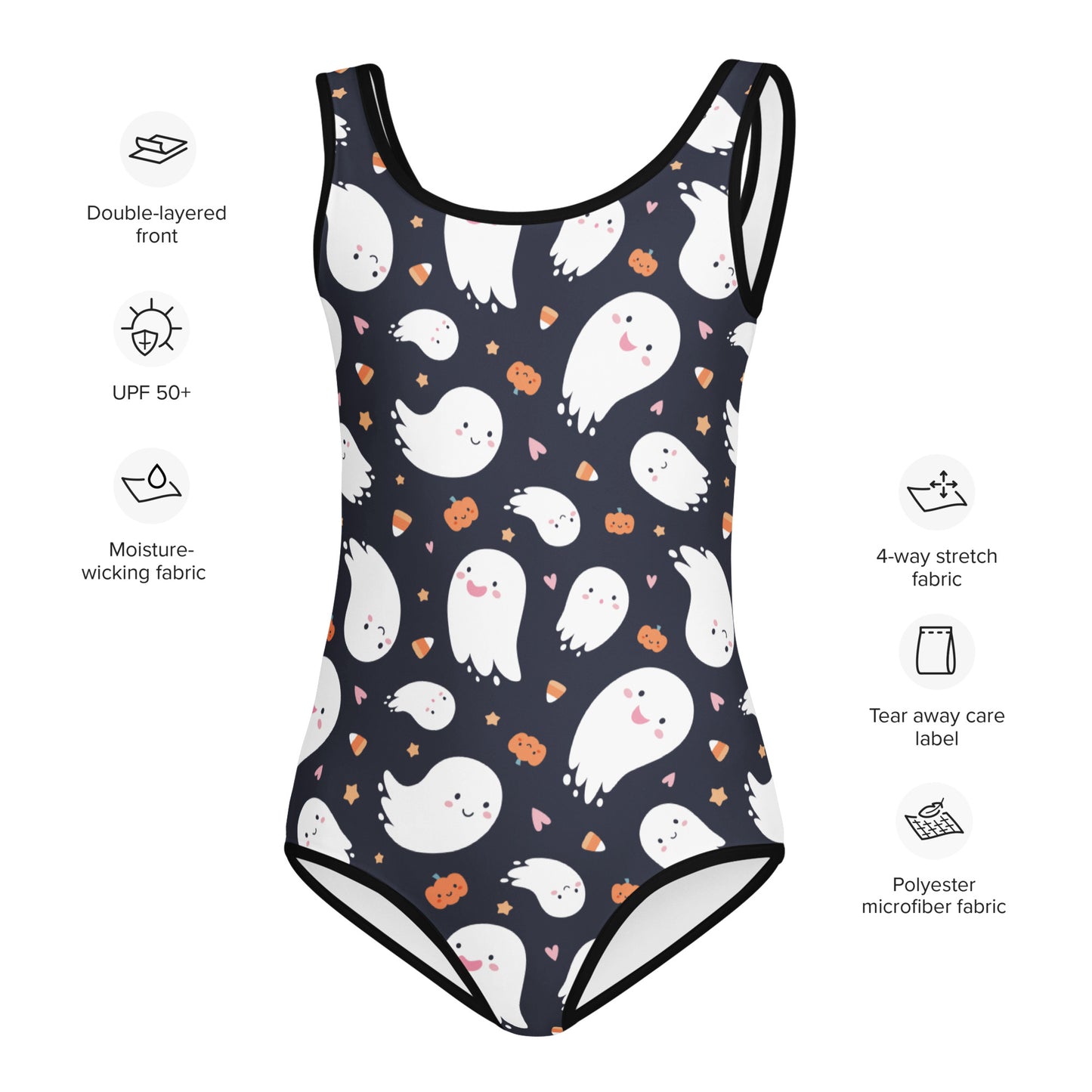 Girls Ghost Candy Corn Pumpkin Halloween Swimsuit