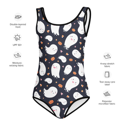 Girls Ghost Candy Corn Pumpkin Halloween Swimsuit