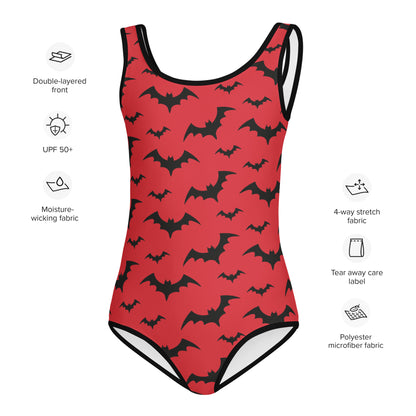 Girls Red Bats Halloween Buttery Soft Swimsuit