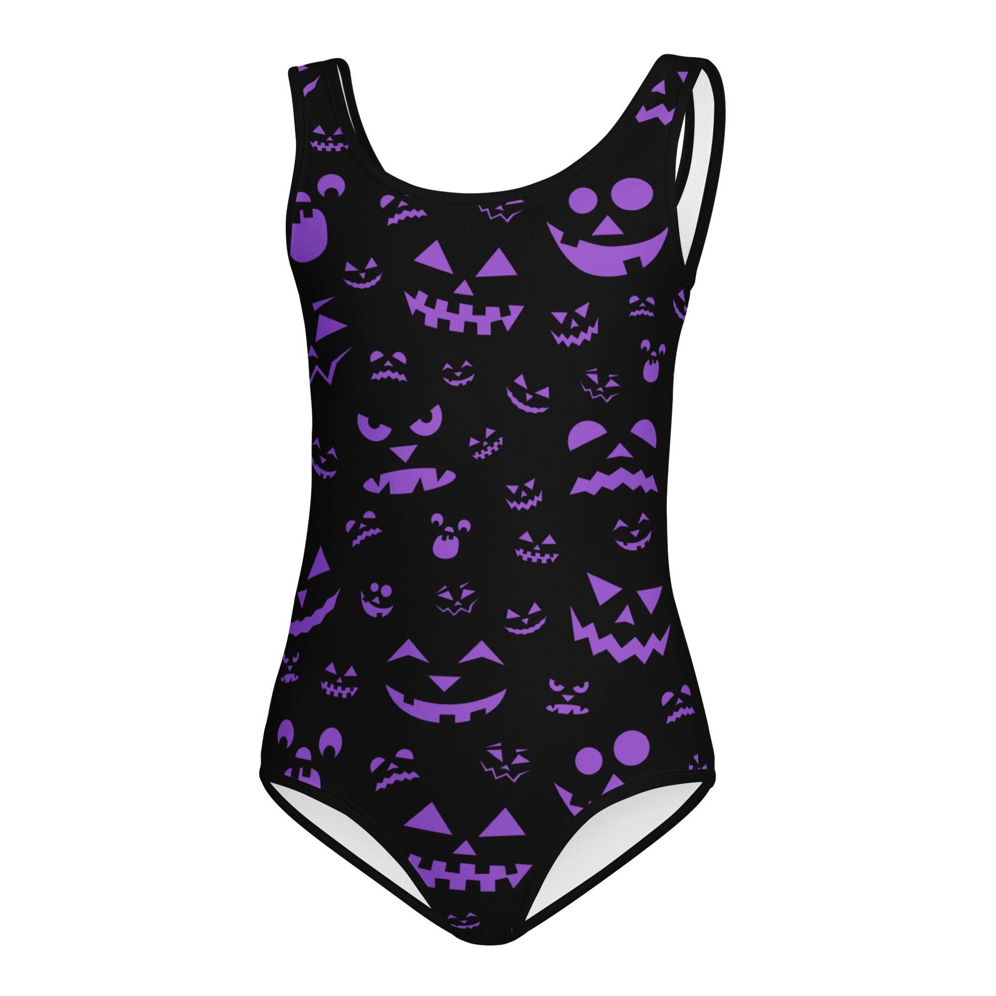 Girls Purple Jack-O'-Lantern Faces Halloween Buttery Soft Leotard - Quick Drying For Dance and Gymnastics