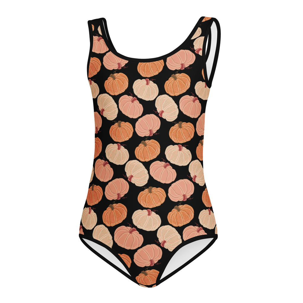 Black girls fall pumpkins leotard with orange and beige pumpkin pattern buttery soft quick drying for dance and gymnastics