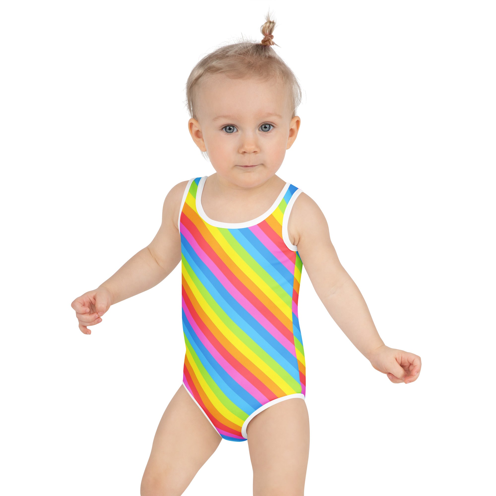 Girls Rainbow Stripe Buttery Soft Swimsuit With UPF 50+
