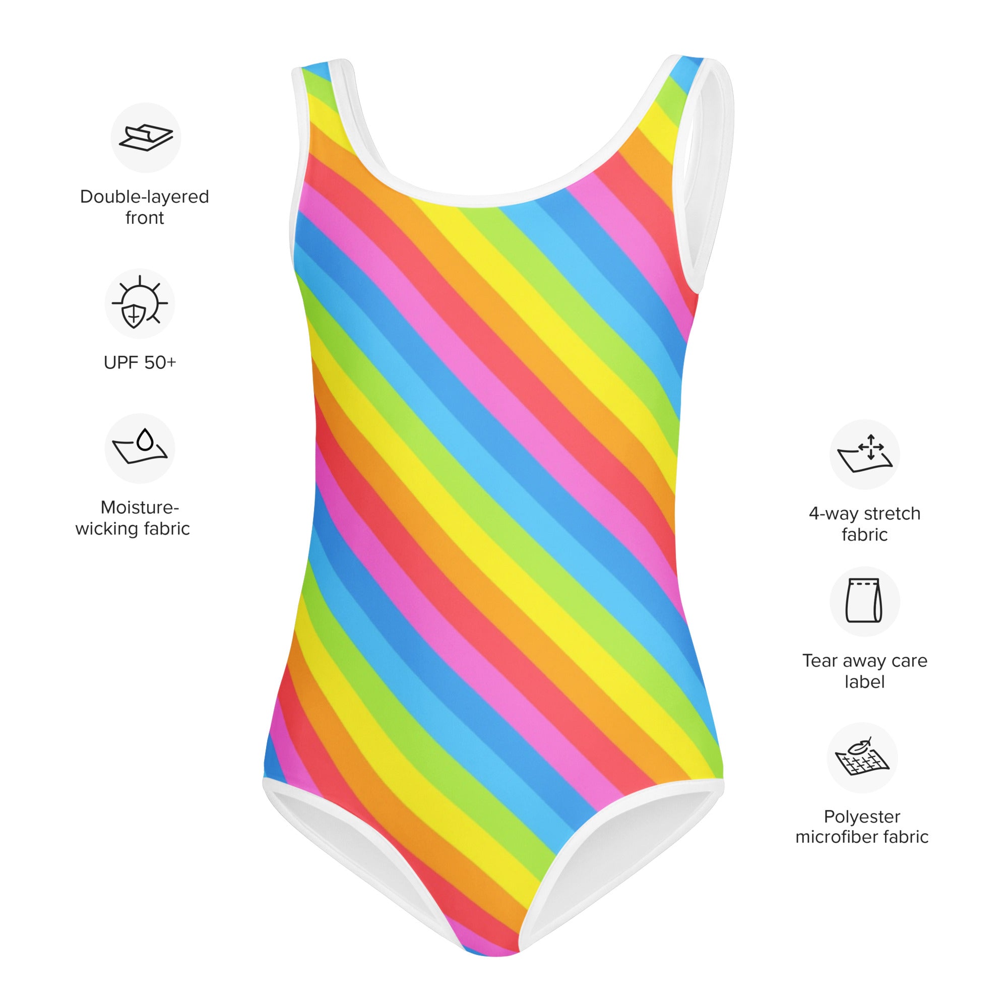 Girls Rainbow Stripe Buttery Soft Swimsuit With UPF 50+