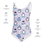 Girls Winter Penguins & Snowmen Buttery Soft Swimsuit With UPF 50+