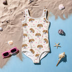 Girls Hearts and Puppies Buttery Soft Swimsuit With UPF 50+