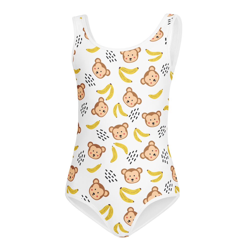 White girls monkey buttery soft one-piece swimsuit with cartoon monkeys and bananas quick drying for dance and gymnastics