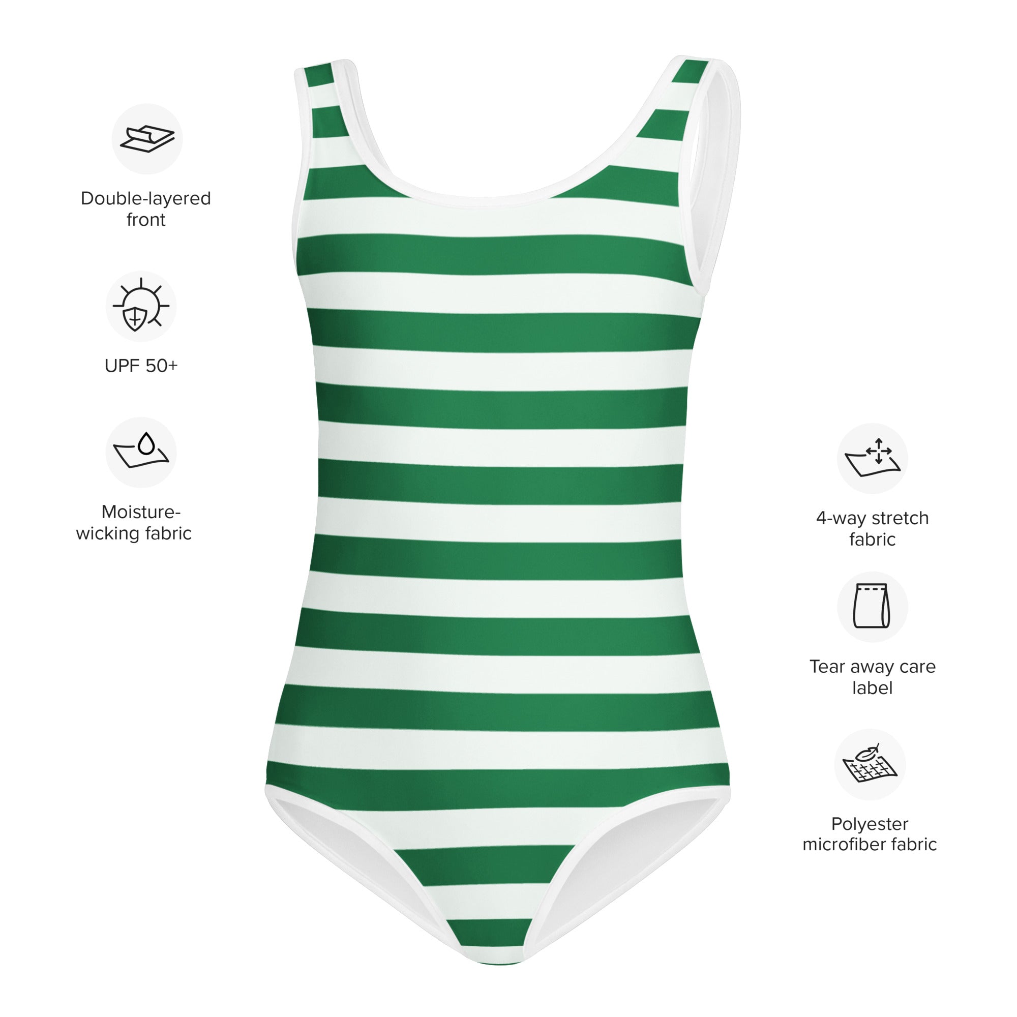 Girls green and white striped buttery soft polyester microfiber leotard for dance and gymnastics quick drying