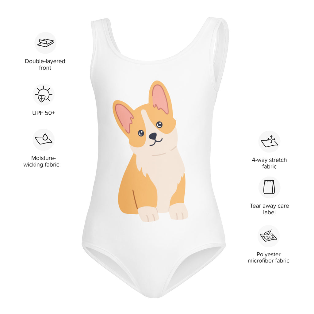 Girls Corgi Dog Buttery Soft Leotard - Quick Drying For Dance and Gymnastics