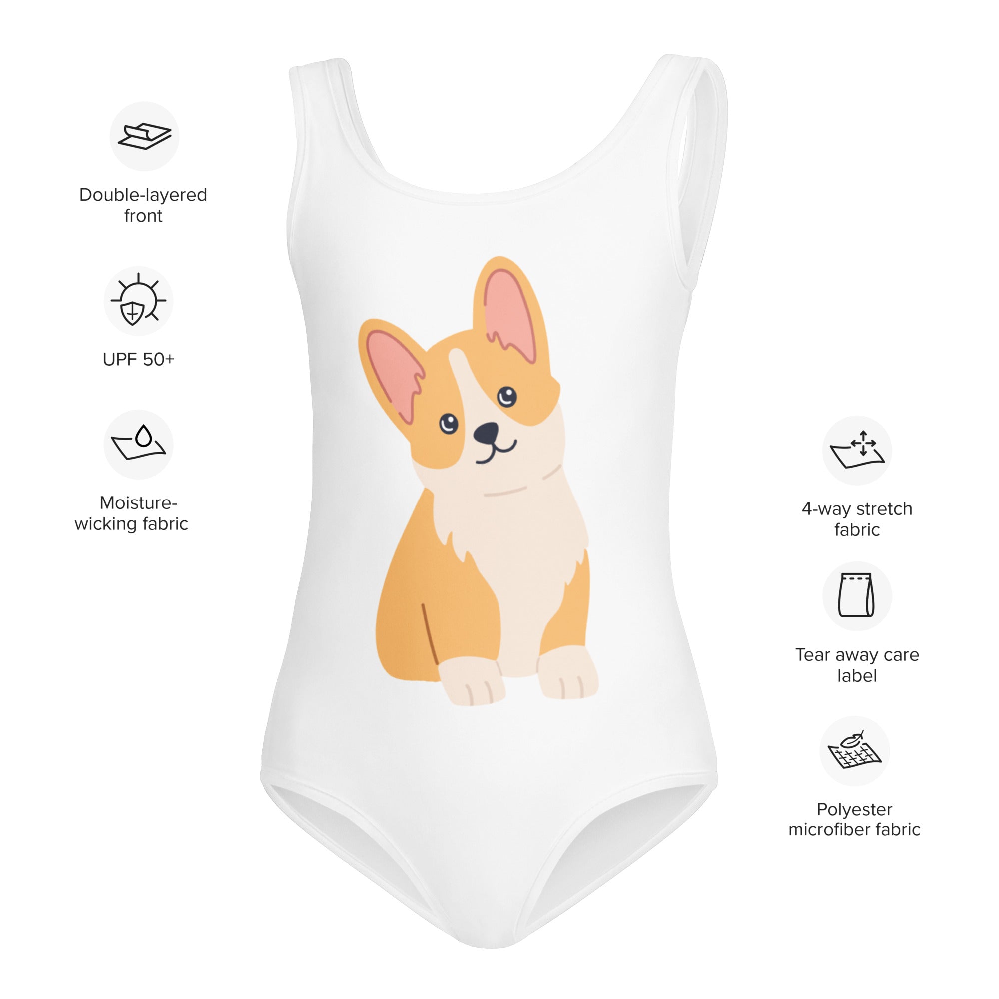 Girls Corgi Dog Buttery Soft Leotard - Quick Drying For Dance and Gymnastics