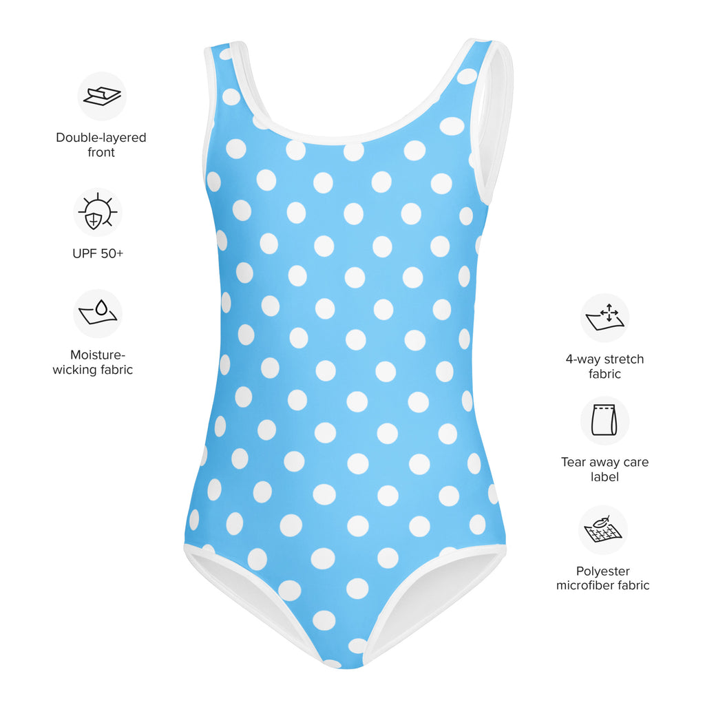 Girls blue polka dots buttery soft leotard with double-layered front quick drying for dance and gymnastics