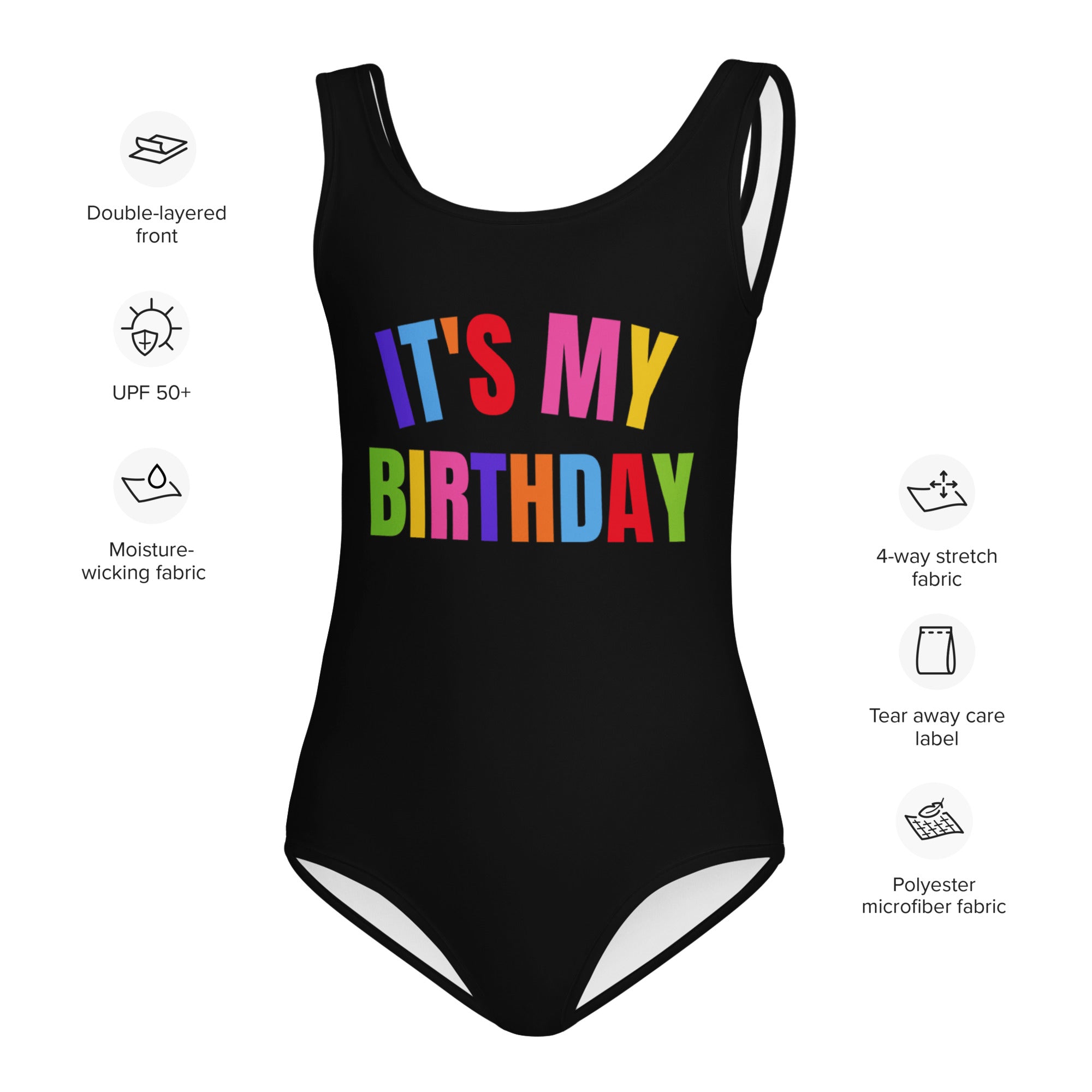 Black girls buttery soft one-piece leotard with it’s my birthday rainbow print quick drying for dance and gymnastics
