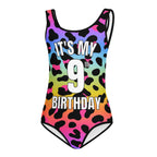 Girls Rainbow Leopard Custom Age It's My Birthday Leotard - Quick Drying For Dance and Gymnastics