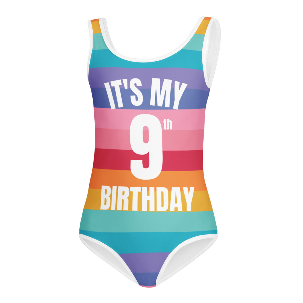 Girls Rainbow Stripes Custom Age It's My Birthday Leotard - Quick Drying For Dance and Gymnastics
