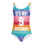 Girls Rainbow Stripes Custom Age It's My Birthday Leotard - Quick Drying For Dance and Gymnastics