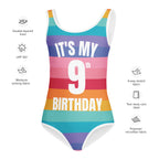Girls Rainbow Stripes Custom Age It's My Birthday Leotard - Quick Drying For Dance and Gymnastics