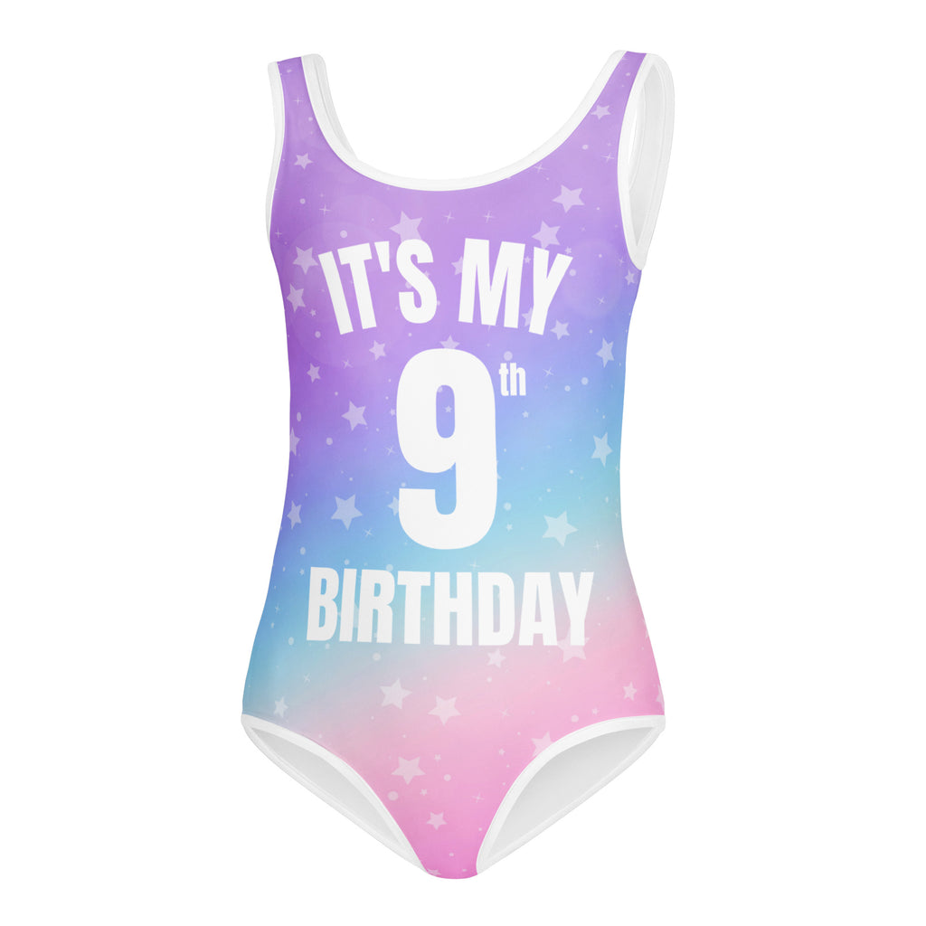 Girls Rainbow Stars Custom Age It's My Birthday Leotard - Quick Drying For Dance and Gymnastics