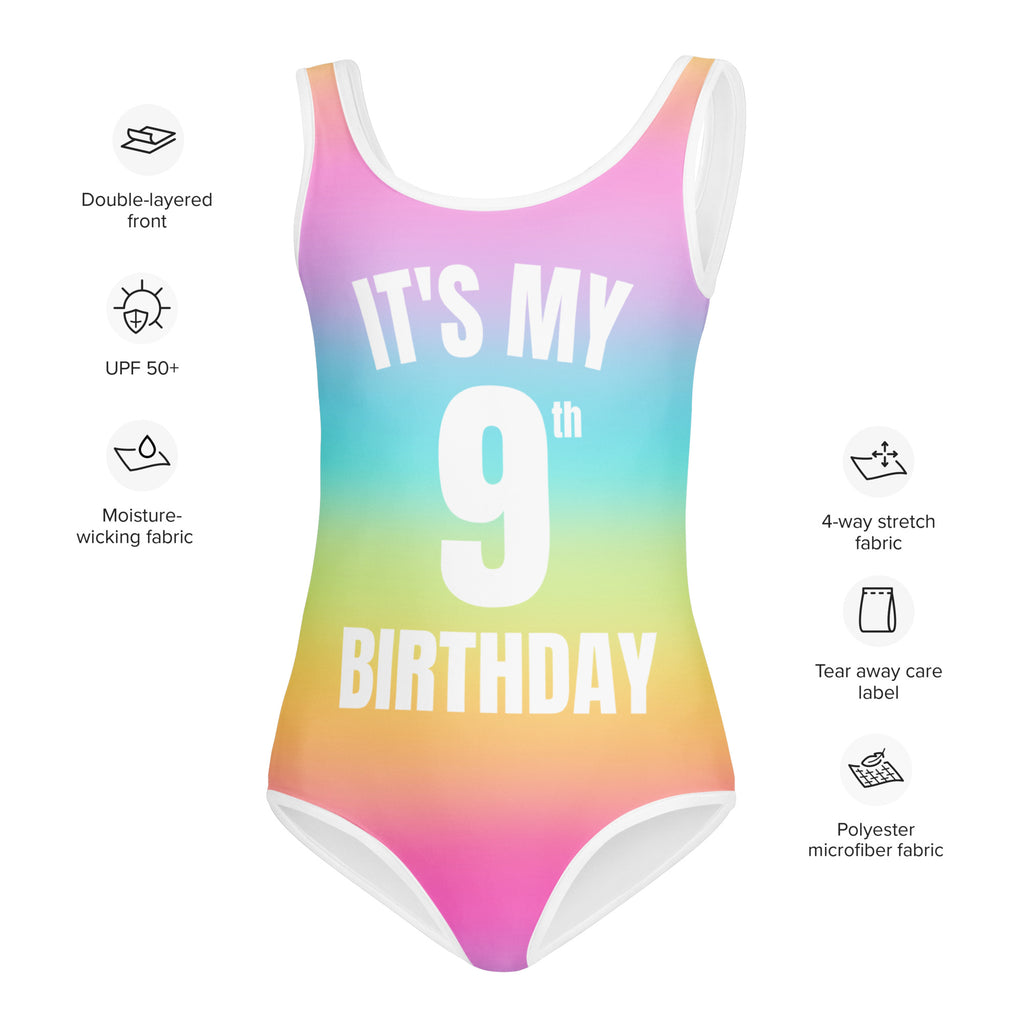 Girls Bright Rainbow Custom Age It's My Birthday Leotard - Quick Drying For Dance and Gymnastics