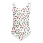 Girls Red & Green Candy Cane Christmas Buttery Soft Leotard - Quick Drying For Dance and Gymnastics