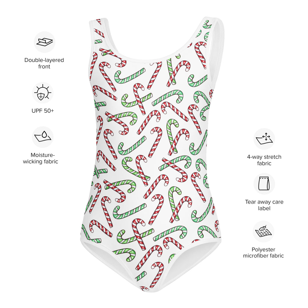 Girls Red & Green Candy Cane Christmas Buttery Soft Leotard - Quick Drying For Dance and Gymnastics