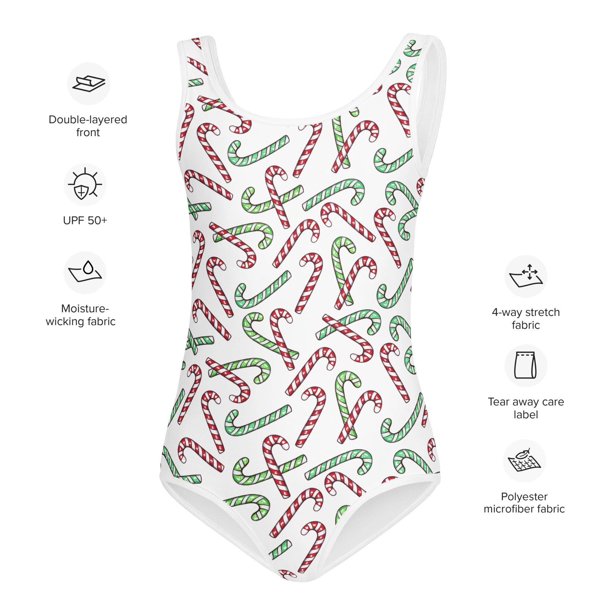 Girls Red & Green Candy Cane Christmas Buttery Soft Leotard - Quick Drying For Dance and Gymnastics