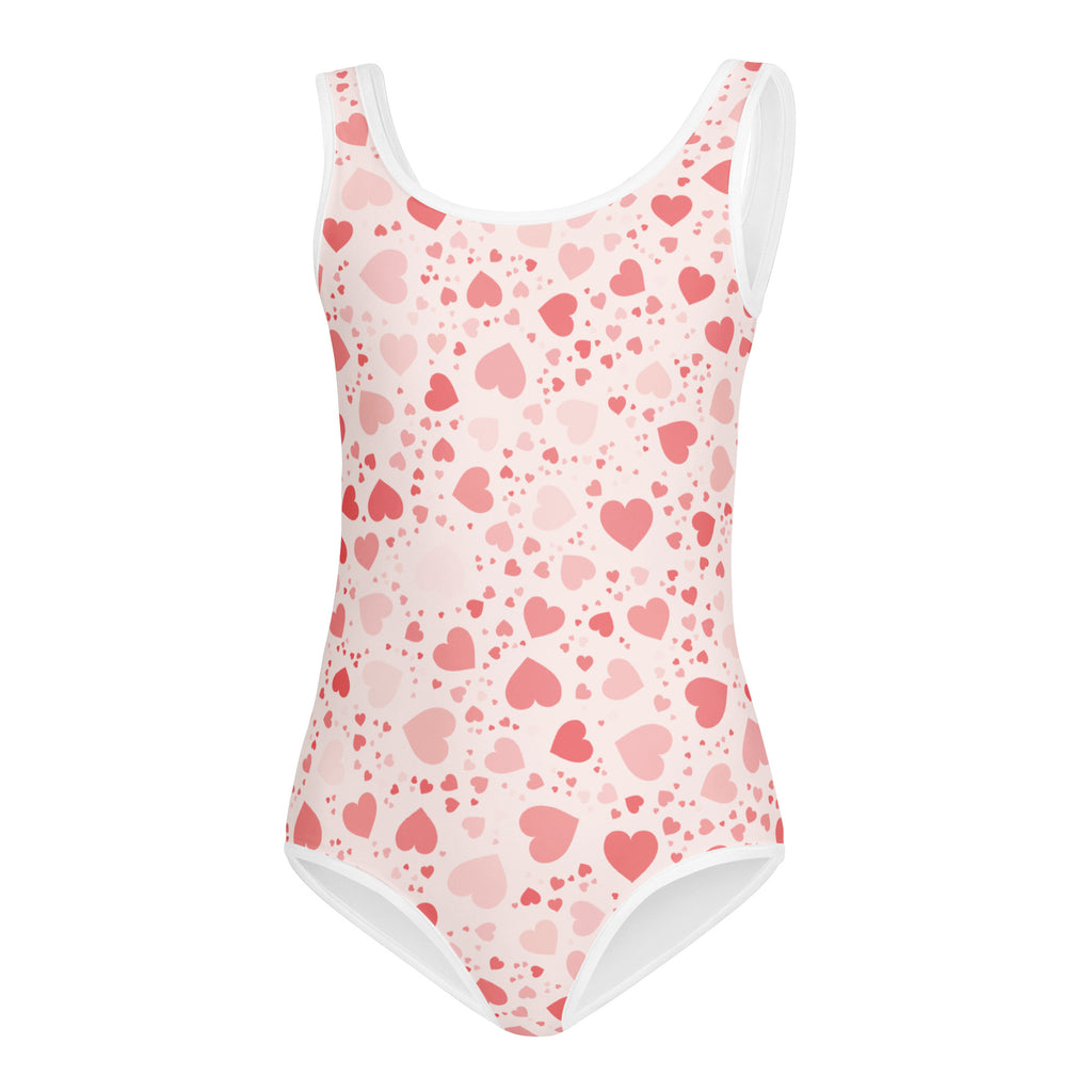 Girls pink hearts buttery soft one-piece swimsuit with scoop neckline quick drying for dance and gymnastics