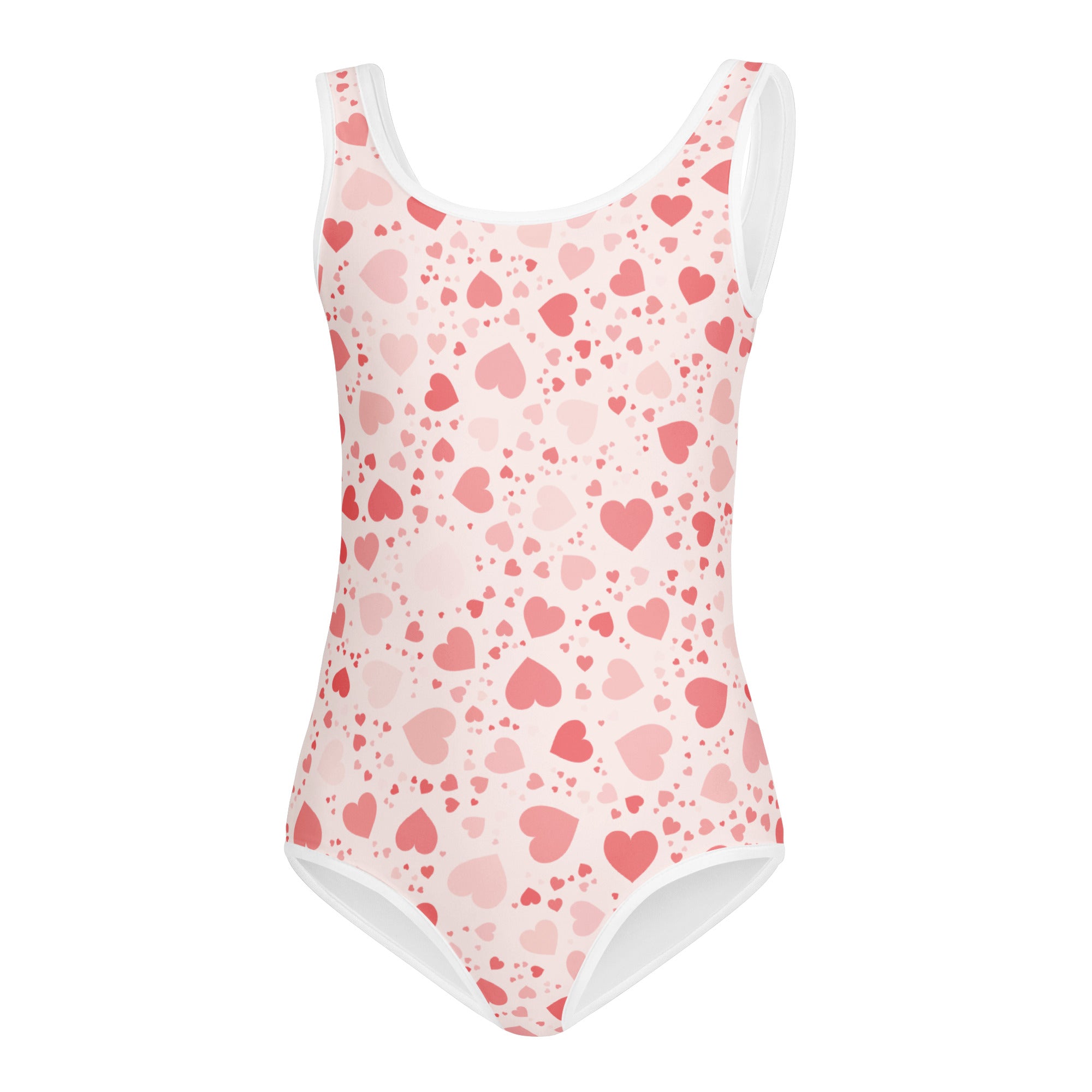 Girls pink hearts buttery soft one-piece swimsuit with scoop neckline quick drying for dance and gymnastics