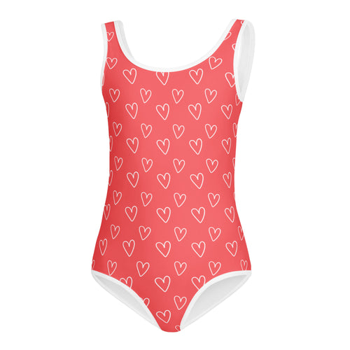 Coral girls heart outline buttery soft leotard with white trim quick drying for dance and gymnastics