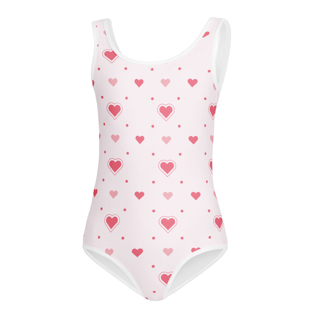 White girls valentine leotard with pink heart pattern buttery soft quick drying for dance and gymnastics