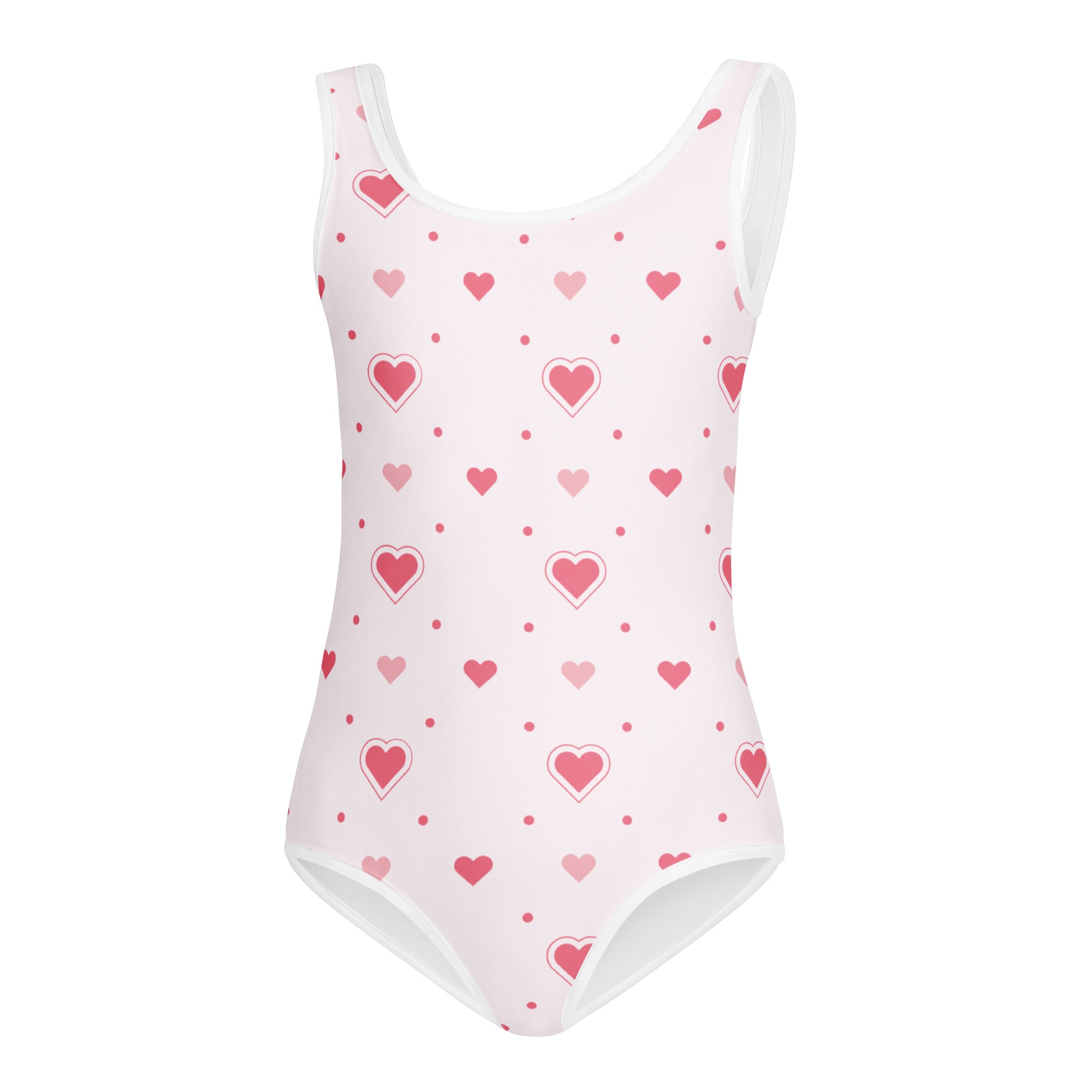 White girls valentine leotard with pink heart pattern buttery soft quick drying for dance and gymnastics